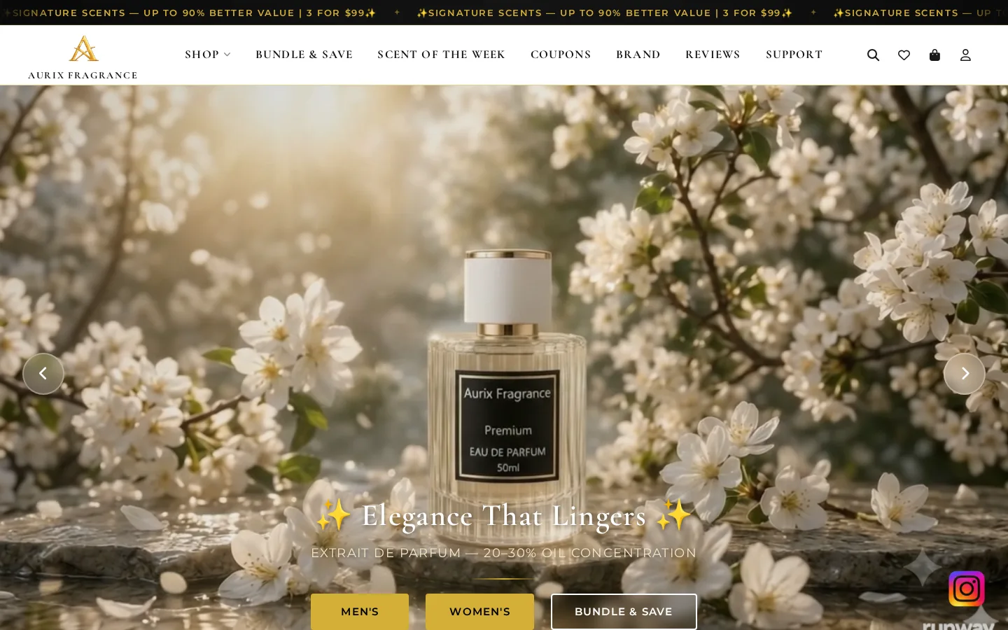 Captured website of Aurix fragrance