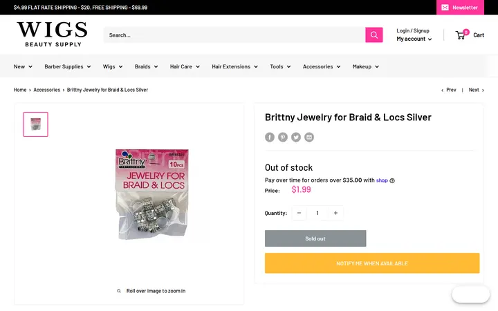 /collections/accessories/products/brittny-jewelry-for-braid-locs-silver — Wigs Beauty & Barber Supply