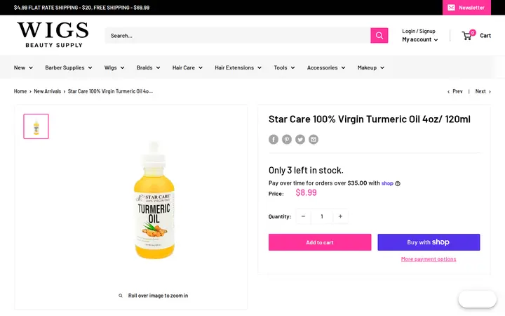 /collections/new-arrivals/products/star-care-100-virgin-turmeric-oil-4oz-120ml — Wigs Beauty & Barber Supply