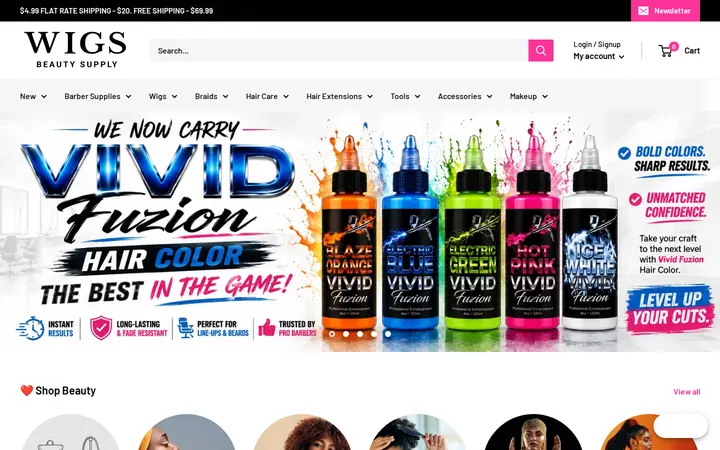 Website of Wigs Beauty & Barber Supply