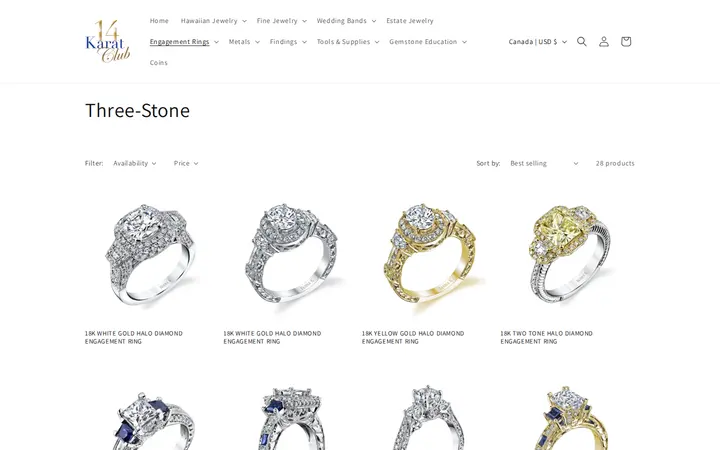 /collections/three-stone — 14 Karat Club