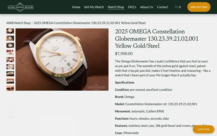 /watch-shop/p/2025-omega-constellation-globemaster-13023392102001-yellow-goldsteel — Aloha Watch Buyers