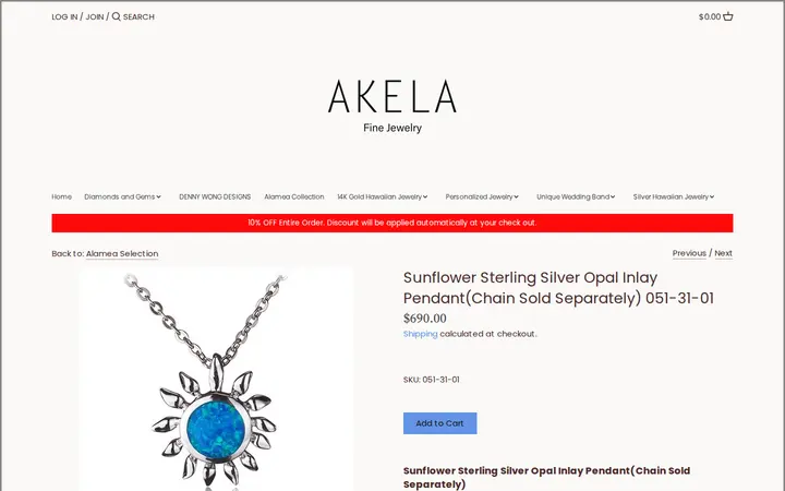 /collections/alamea-collection/products/sunflower-sterling-silver-opal-inlay-pendant — Akela Jewelry