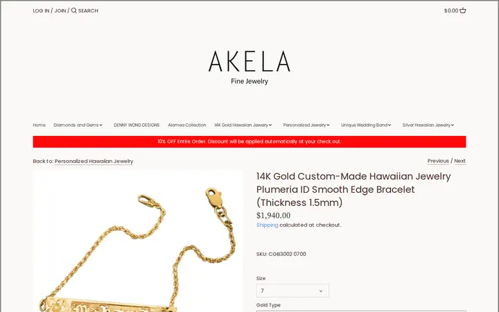 /collections/personalized-hawaiian-jewelry/products/14k-pink-gold-hawaiian-jewelry-plumeria-id-bracelet-smooth-edge — Akela Jewelry