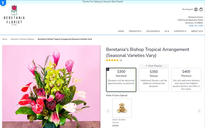 /honolulu-beretania-florist/beretania-s-bishop-tropical-arrangement-seasonal-varieties-vary.html — Beretania Florist