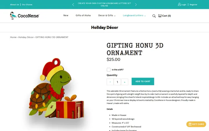 /collections/holiday-gifts/products/gifting-honu-3d-ornament — CocoNene - Ko Olina