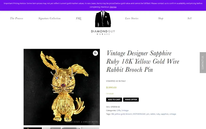 /product/vintage-designer-sapphire-ruby-18k-yellow-gold-wire-rabbit-brooch-pin — Diamond Guy Hawaii