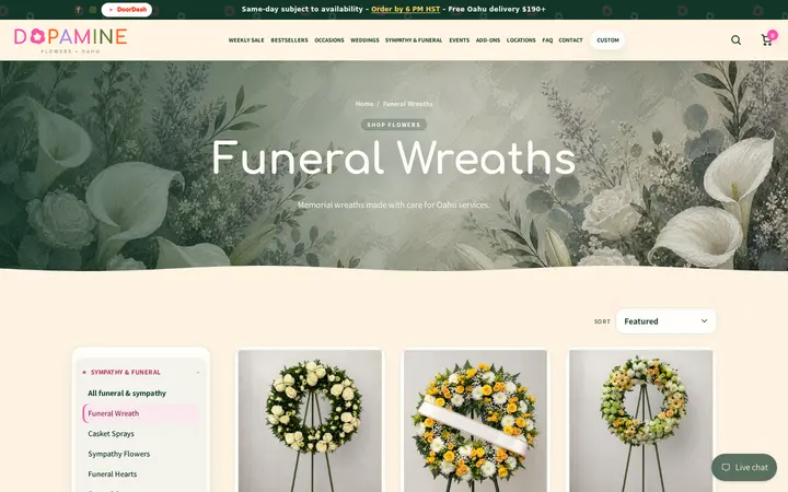 /collections/funeral-wreaths — Dopamine Flowers - Same-day flowers on Oahu