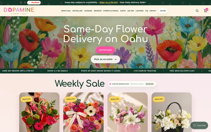 Website of Dopamine Flowers - Same-day flowers on Oahu