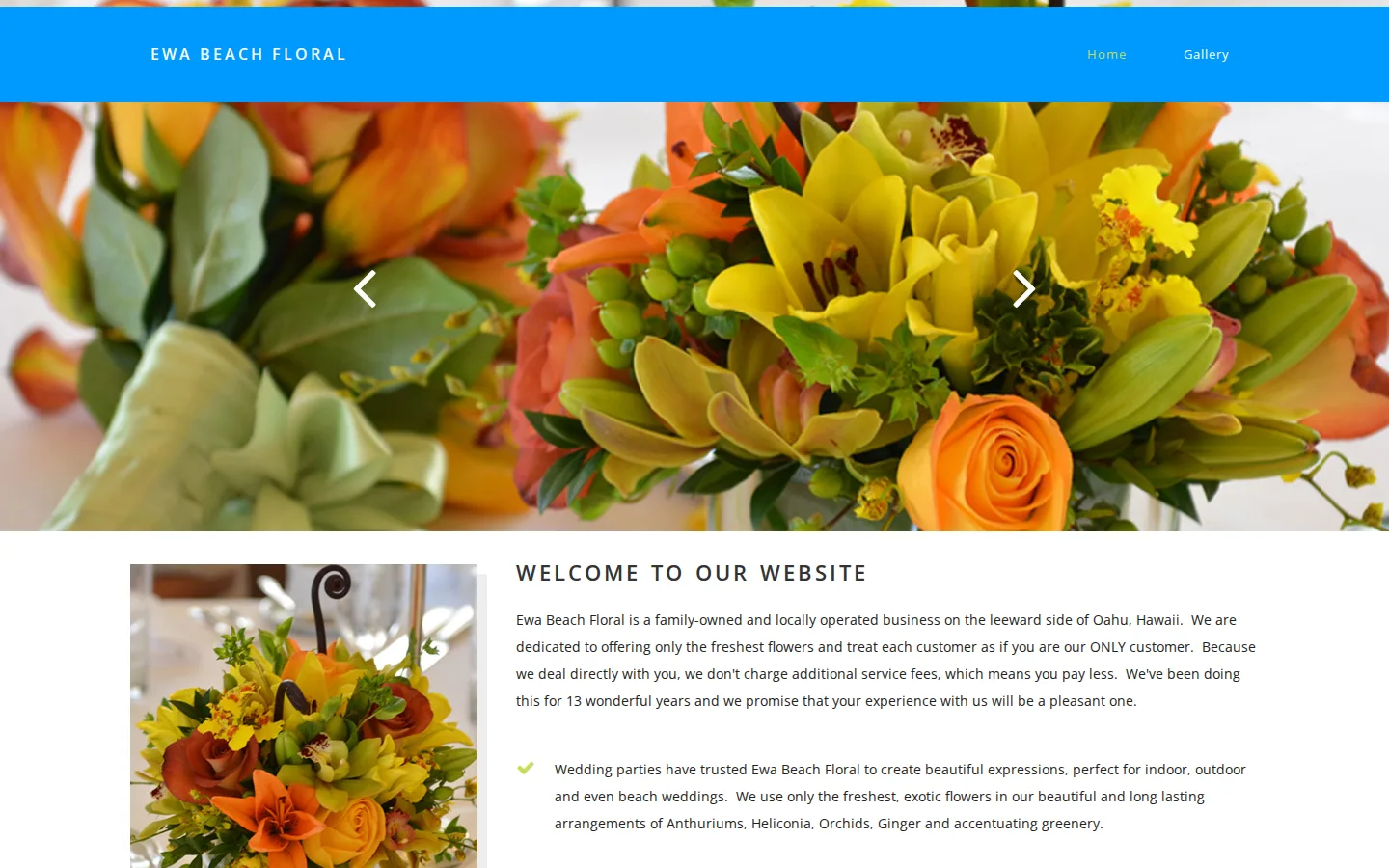 Captured website of Ewa Beach Floral