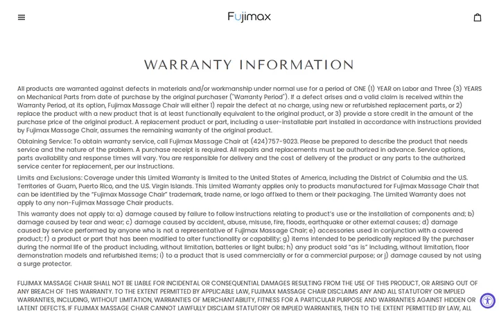 /pages/warranty-information — TKWORLD Massage Chair Company