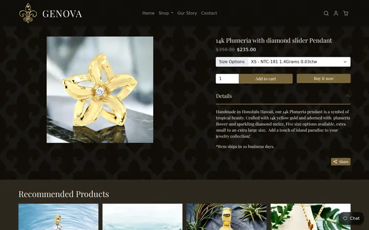 /collections/hawaiian-jewelry/products/14k-plumeria-with-diamond-slider-pendant — Genova Hawaii