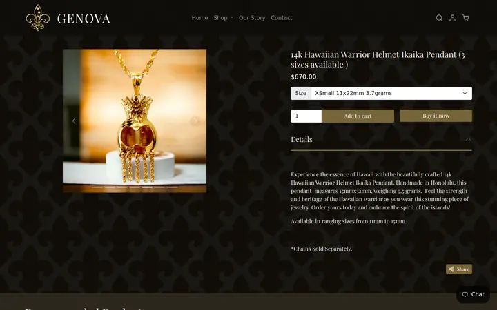 /collections/hawaiian-jewelry/products/solid-14k-gold-hawaiian-warrior-helmet-pendant-ikaika — Genova Hawaii