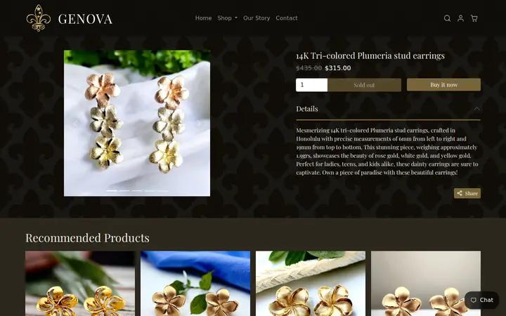 /collections/hawaiian-jewelry/products/14k-tri-colored-plumeria-stud-earrings — Genova Hawaii