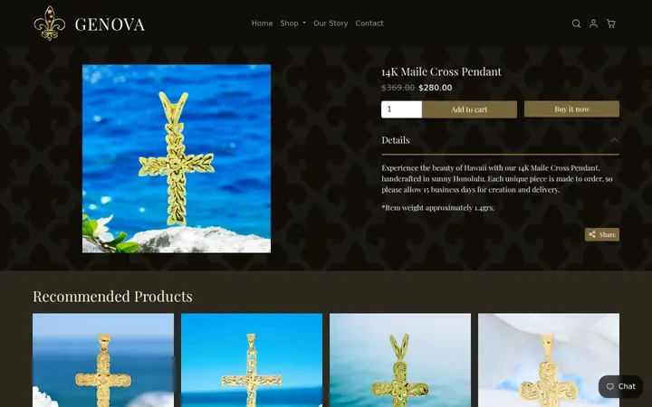 /collections/hawaiian-jewelry/products/14k-maile-cross-pendant — Genova Hawaii