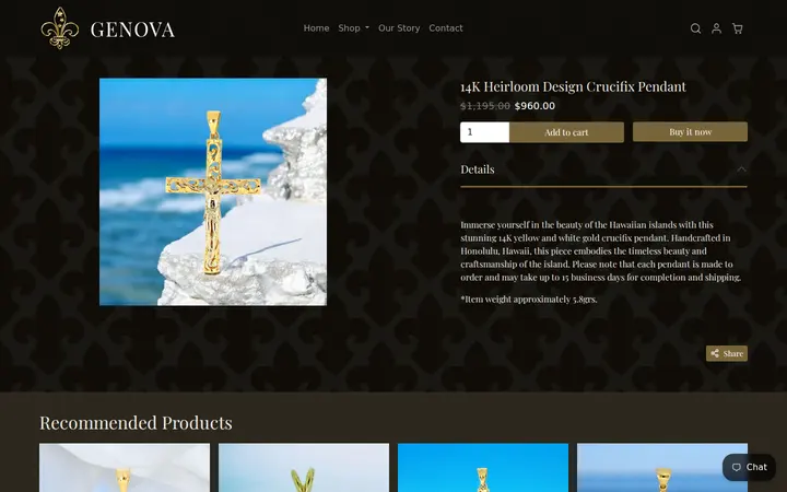 /collections/hawaiian-jewelry/products/14k-heirloom-design-crucifix-pendant — Genova Hawaii