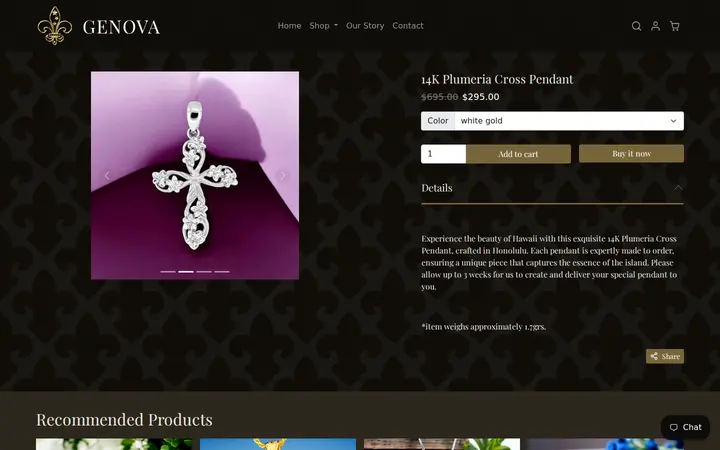 /collections/hawaiian-jewelry/products/14k-plumeria-cross-pendant — Genova Hawaii