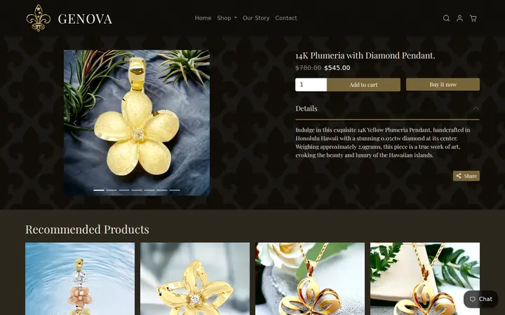 /collections/hawaiian-jewelry/products/14k-yellow-gold-plumeria-pendant — Genova Hawaii