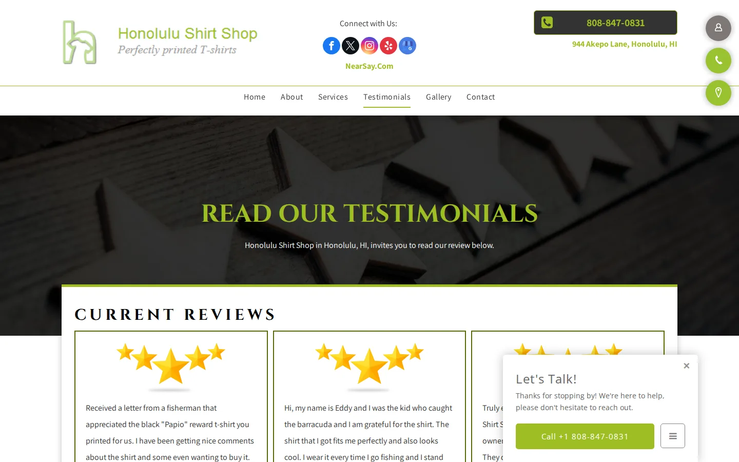 Captured website of Honolulu Shirt Shop