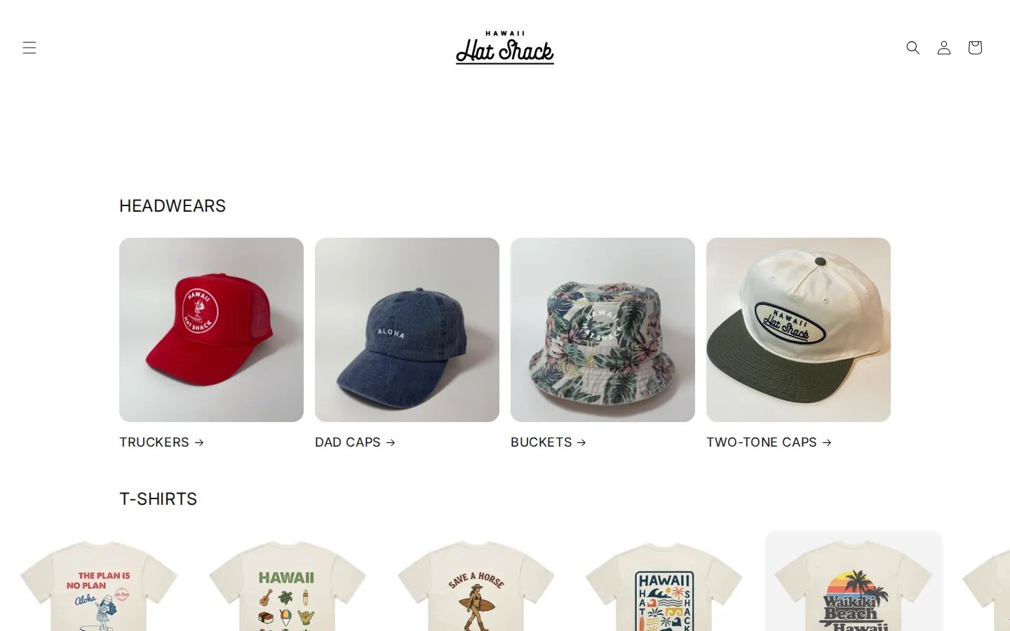 Captured website of Hawaii Hat Shack