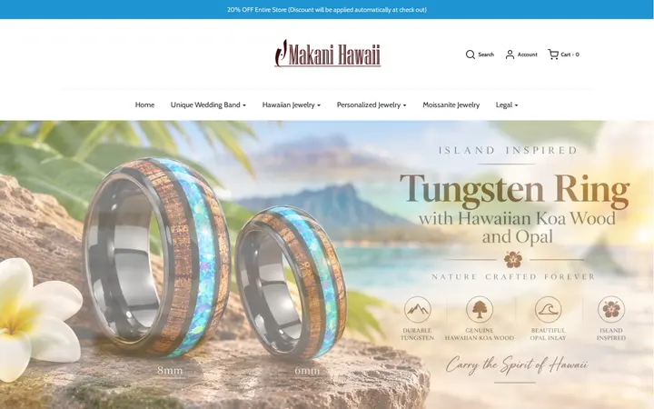 Website of Makani Hawaii Jewelry & Watch Company