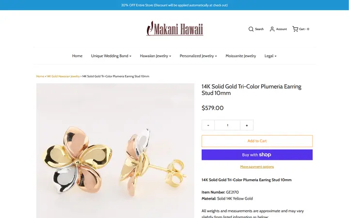 /collections/14k-gold-hawaiian-jewelry/products/14k-solid-gold-tri-color-plumeria-earring-stud-10mm-ge2170 — Makani Hawaii Jewelry & Watch Company