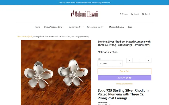 /collections/hawaiian-jewelry/products/hawaiian-silver-jewelry-12mm-plumeria-with-3-cz-inlaid-earring-wg-se58408 — Makani Hawaii Jewelry & Watch Company