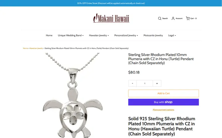 /collections/hawaiian-jewelry/products/10mm-plumeria-in-honu-pendant-rhodium-sp24508 — Makani Hawaii Jewelry & Watch Company