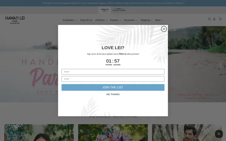 Website of Hawaii Lei Stand