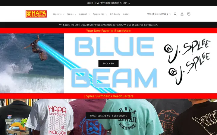 Website of Hapa BoardShop