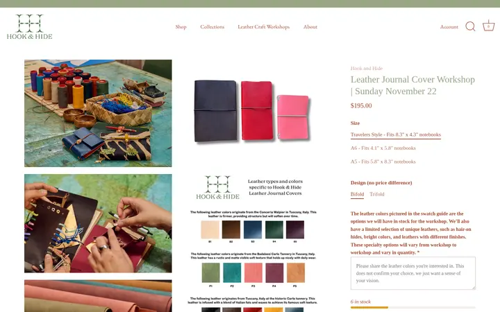 /collections/holiday-workshops/products/leather-journal-cover-workshop-sunday-november-15 — Hook and Hide