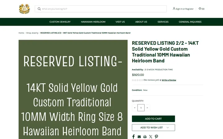 /shop-jewelry/reserved-listing-2-2-14kt-solid-yellow-gold-custom-traditional-10mm-hawaiian-heirloom-band — JES Jewelry Co.