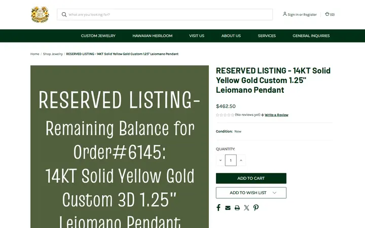 /shop-jewelry/reserved-listing-14kt-solid-yellow-gold-custom-1-25-leiomano-pendant — JES Jewelry Co.