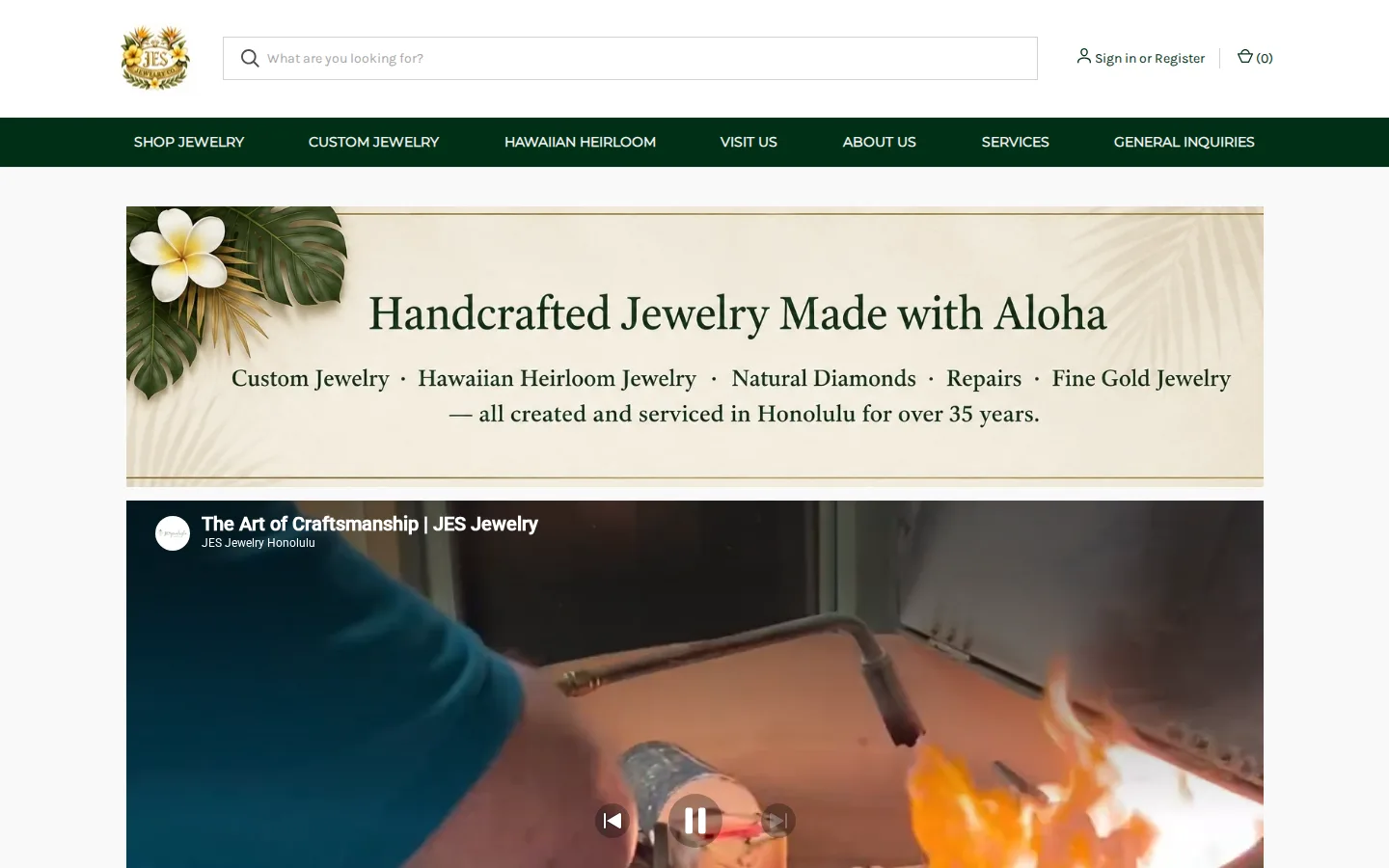 Captured website of JES Jewelry Co.