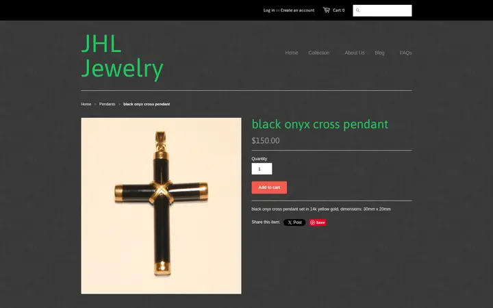 /collections/pendants/products/black-cross-pendant — JHL Jewelry