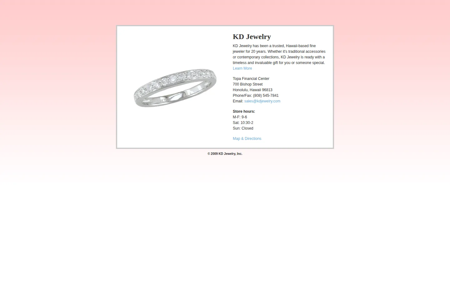 Captured website of K D Jewelry Inc