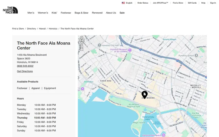 Website of The North Face