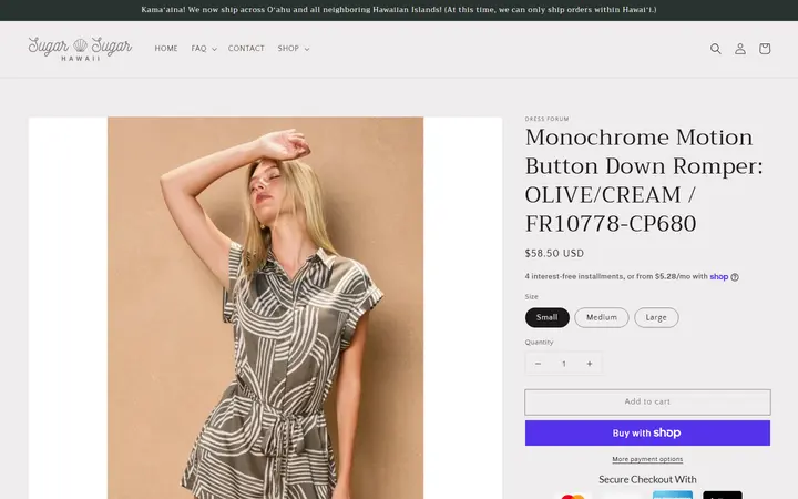 Monochrome Motion Button Down Romper: OLIVE/CREAM / FR10778-CP680 – Sugar Sugar Hawaii