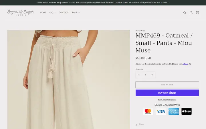 MMP469 - Oatmeal / Small - Pants - Miou Muse – Sugar Sugar Hawaii