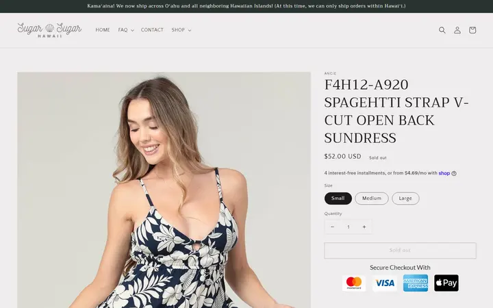 F4H12-A920 SPAGEHTTI STRAP V-CUT OPEN BACK SUNDRESS – Sugar Sugar Hawaii