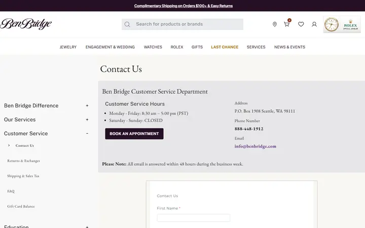 Contact Us | Ben Bridge Jeweler