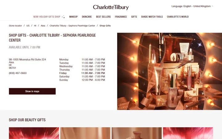 Charlotte Tilbury Sephora Pearlridge Center Discover Charlotte's Beauty Gifts in Aiea, HI