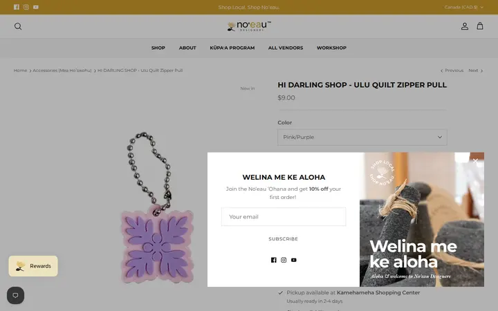 /collections/accessories-new/products/hi-darling-shop-ulu-quilt-zipper-pull — Noʻeau Designers - Ka Makana Aliʻi