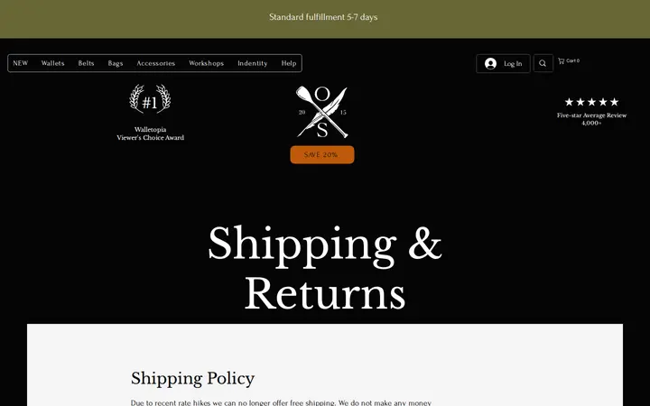 /shipping-and-returns — Open Sea Leather Co. (Now Hook and Hide on the corner)
