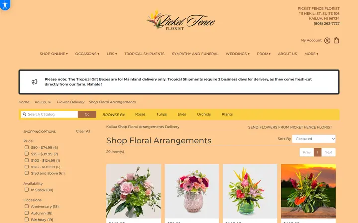 /kailua-florist-flower-delivery/specials/shop-floral-arrangements — Picket Fence Florist