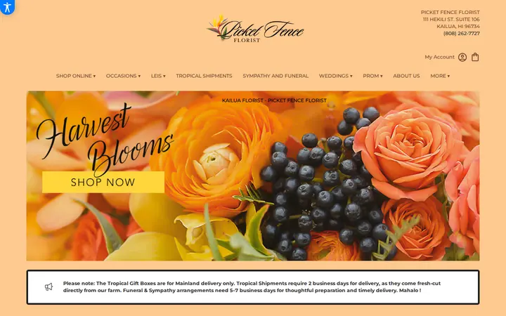 Website of Picket Fence Florist