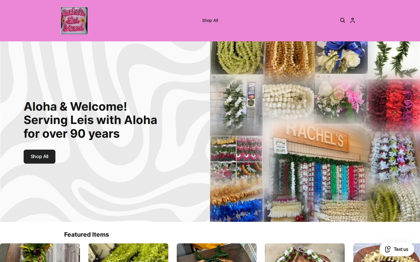 Captured website of Rachel's Lei Stand