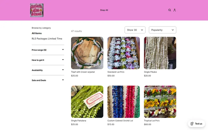 /s/shop — Rachel's Lei Stand