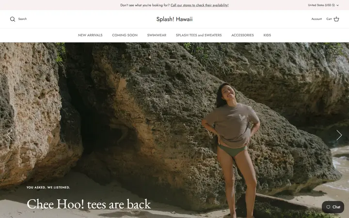 Website of Splash! Hawaii Kailua