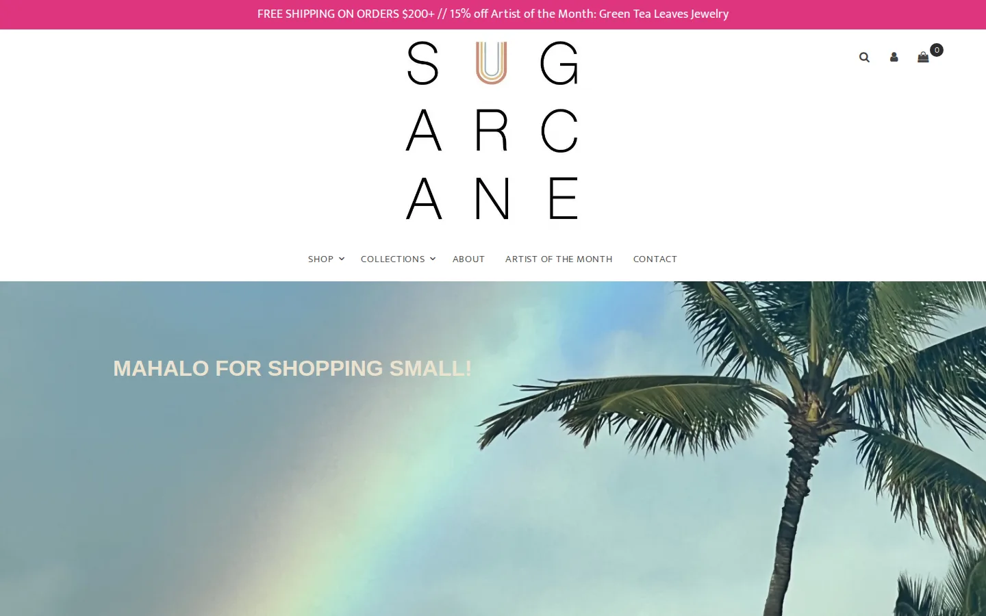 Captured website of Sugarcane Shop